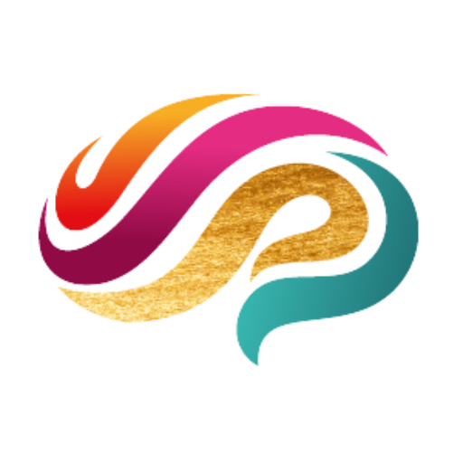 Rainbow brain logo with golden flexibility